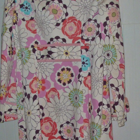 Isabel & Nina Pink Long Trench Cotton Overcoat Matching Floral Print Pencil Skir - Picture 5 of 7